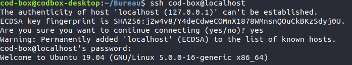 Test SSH ubuntu terminal commande